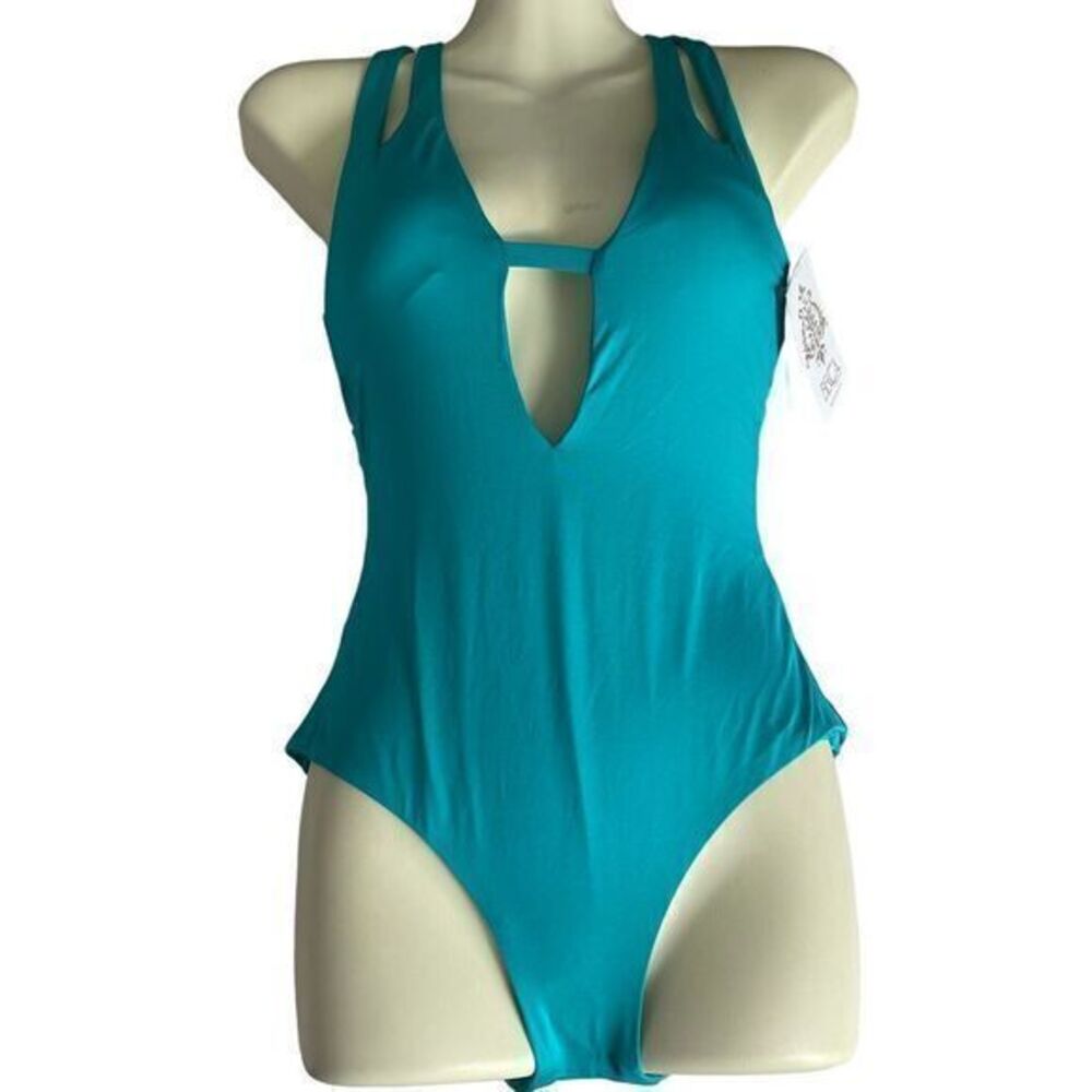 Becca by Rebecca Virtue  Plunge Cutout One Piece Green Spa‎ Color Size Small
